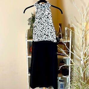 NWT Heart Soul L  black-and-white polkadot and solid, high neck pleated top.